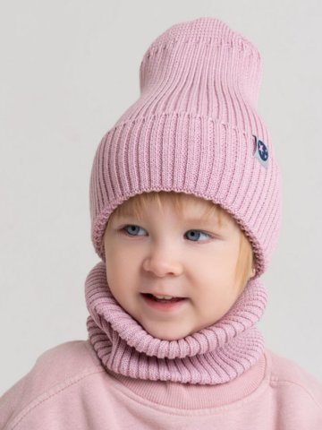 Миниатюра Комплект "Капучино-Д" (шапка дет. без подкл.+снуд(шарф), цвет пудра